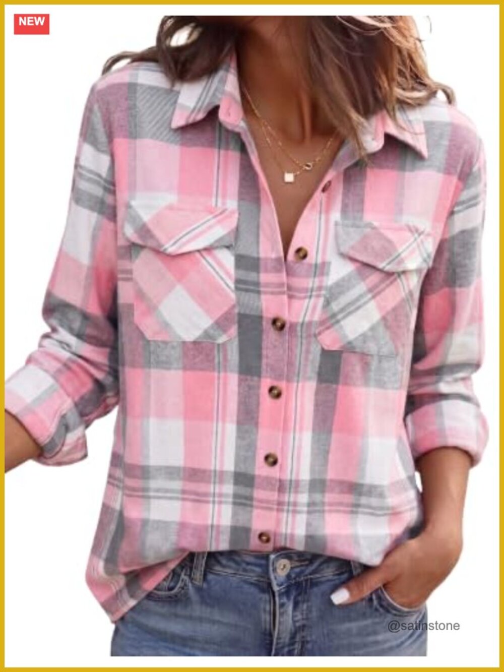 Womens Lightweight Button Down Flannel Shirt with Pockets Cotton Blend Long